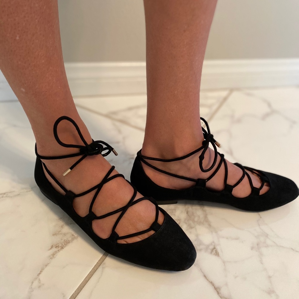 Zara Suede Lace-Up Ballet Flats
